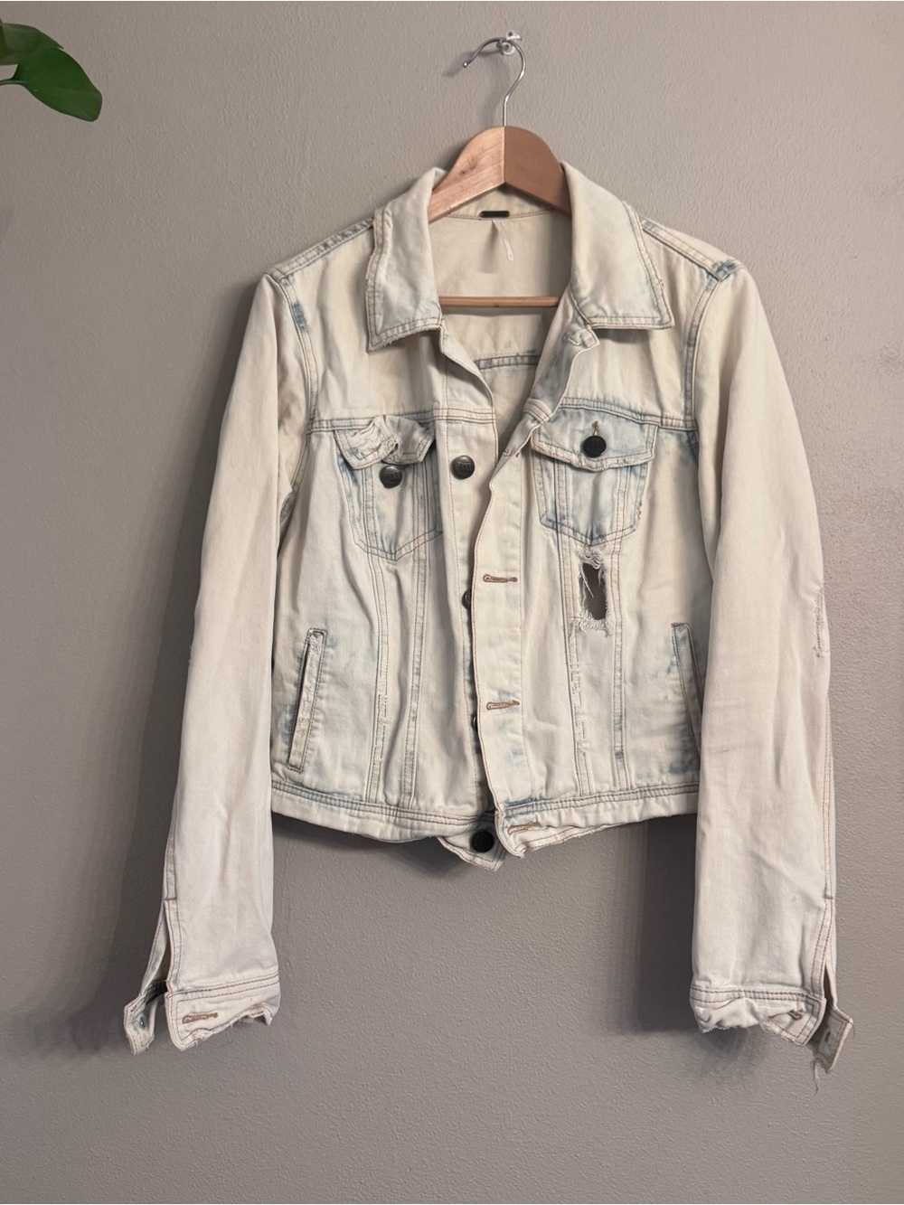 FREE PEOPLE Ripped Denim Jacket